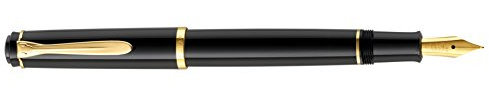 Pelikan 930446 Patronenfüllhalter P200, Feder M, vergoldete Edelstahlfeder, schwarz