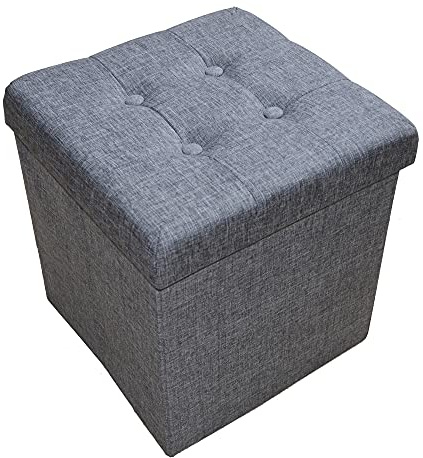 Style home Sitzhocker mit Stauraum faltbar 38 * 38 * 38cm Grau Leinen | klappbar Sitzwürfel Sitztruhe Fußhocker, Aufbewahrungsbox mit Deckel, belastbar bis 150kg, für Wohnzimmer Schlafzimmer Flur