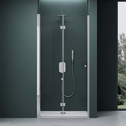 Mai & Mai Duschtür Nischentür dusche Duschabtrennung Duschkabine mit Drehfalttür 70x190cm ESG-Sicherheitsglas inkl. NANO-Beschichtung in Klarglas Teramo26K