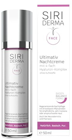 SIRIDERMA Ultimativ Nachtcreme | Basische Anti-Aging Gesichtscreme | Hyaluron und 8 Pflanzenöle | Vegan (ohne Parfum, 50 ml)