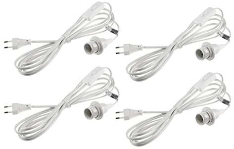 ChiliTec E14 Lampenfassung mit Schalter Fassung mit 3,4m Kabel - Schnurschalter Lampenaufhängung für Lampenschirm Papier Leuchten Stern Lampen 4 Stück Weiß