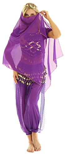 Msemis Dam magdans kostym set paljetter danskläder indisk dans prestanda kläder halloween karneval dansande professionell kostym lila en storlek