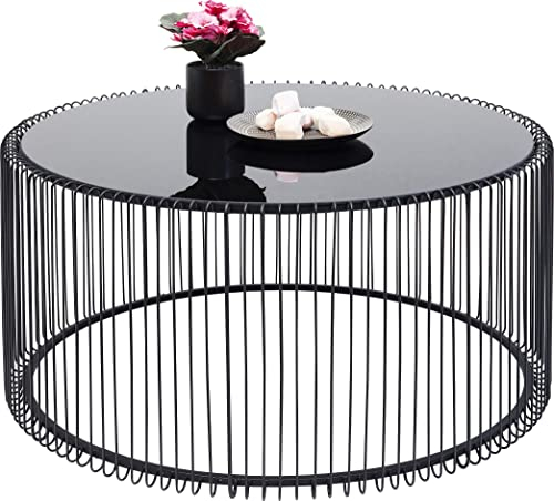 Kare Design Couchtisch Wire Uno, Schwarz, 80cm Durchmesser, Beistelltisch,Wohnzimmertisch, Stahl Gestell, Glas Tischplatte, rund, 41x80x80 cm (H/B/T)