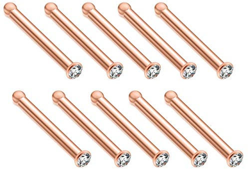 JSDDE Piercing 10 Stück Set Chirurgenstahl Strasssteine Nasenpiercing Nase Gerade Ringe Nasenstecker Nasenringe Fake Körper Piercing Schmuck 8G-14G