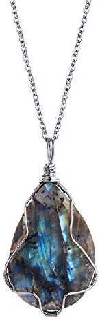 Natural Labradorite Crystal Healing Charm Pendant Necklace Jewelry Women