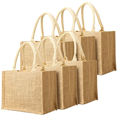 Segarty Tote Bags, 6 Pack Large Burlap Reusable Jute Canvas Gift Favors Bag with handles Blank Tote Bulk for Bridesmaid Wedding, Women Market Grocery Shopping, Bachelorette Party, Beach Trip, DIY