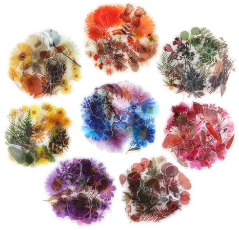 NOGAMOGA 320 PCS Natural Vintage Flower Stickers, Small Floral Leaf Sticker Self-Adhesive Scrapbook Supplies for Journaling, Resin Art, DIY Crafts, Card Making