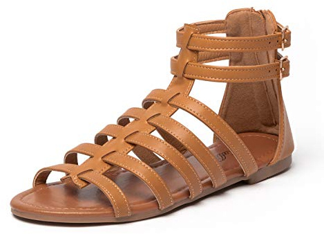 katliu Riemchensandalen Damen Flach Römersandalen Sommer Leder Bohemian Strand Sandalen Braun 37