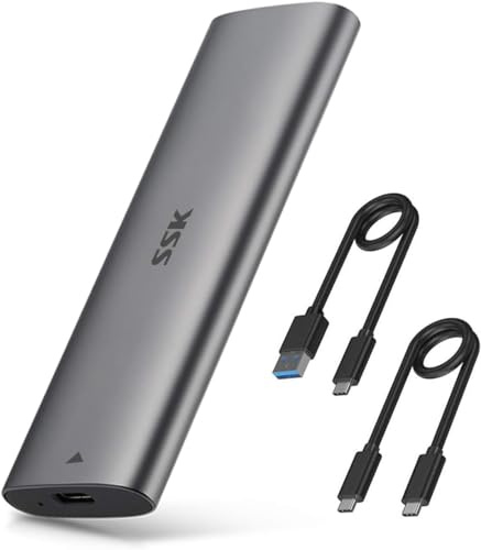 SSK Aluminium M.2 auf USB NVMe SATA SSD Gehäuse, werkzeugloser USB 3.2 Gen 2 10 Gbit/s NVMe PCI-E 6 Gbit/s SATA M-Key / B+M Key SSD externer Adapter mit UASP-Trim, für SSDs 2242 2260 2280 2230