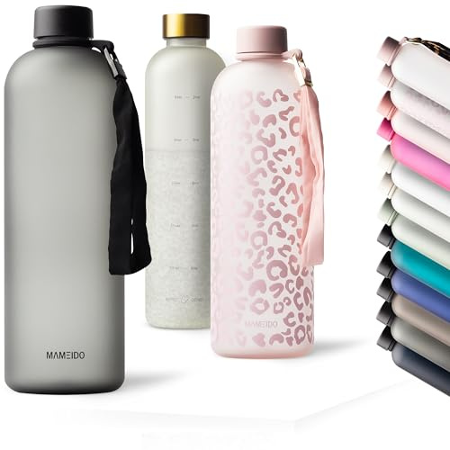 MAMEIDO Water Bottle 1.5 l, Motivational Time Markings, BPA free, Leak-Proof, Tritan Co-Polyester Plastic water bottle, Sports Bottle (Carbon Grey)