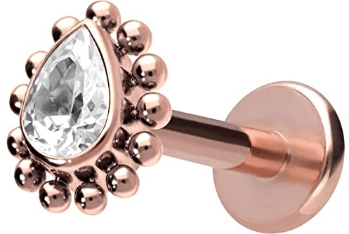 PIERCINGLINE Titan Labret mit Innengewinde | Kristalltropfen | Piercing Lippe Nase Ohr Helix | Farb & Größenauswahl