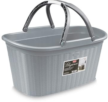 Stefanplast Elegance Rattan Basket with Handle, Grey, 58x37x29 cm, 1 product unit