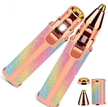 Depiladora Facial para Mujer de Viaje 2 en 1 Eliminador Vello Facial Sin Dolor Depila Cejas, Nariz y Labios Afeitadora Eléctrica de Bolsillo Recargable USB con Luz LED Para Mujer