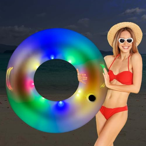 Inflatable LED Pool Float for Adult and kid,Inflatable Pool Float Tube, LED Pool Swim Ring,Water Fun Large Blow Up Summer Beach Swimming Raft