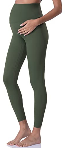 POSHDIVAH Legging de maternité pour Femme - Pantalon de Yoga de Grossesse - Legging d'entraînement, Vert Militaire, Taille XS
