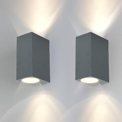 Kerry Außenwandleuchten GU10, IP44, Up & Down, Anthrazit, 2er-Set | Rechteckiges Aluminiumgehäuse, für Lampen bis 35 W, ohne Leuchtmittel, für Hauswand, Eingang, Terrasse und Garage
