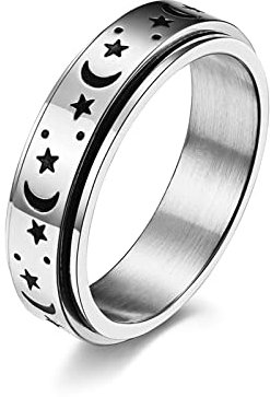 Ayoiow Bandring Herren, Männer Ringe Edelstahl Sonne und Stern Angst Ring für Frauen Silber Größe 57 (18.1)