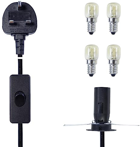 Himalayan salt lamp replacement light fitting e14 bulb holder, 6FT Salt Lamp Spare Power Cord Cable with ON/OFF switch 303# and 4 Bulbs (ON/OFF switch)