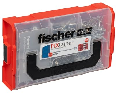 fischer FixTainer PowerFast II Spanplattenschraube, vorsortierte Sortimentsbox mit 525 Schrauben und 2 Bits, Senkkopf, Teilgewinde und TX-Antrieb, universelles Set zur Befestigung