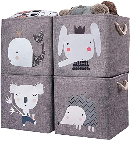 AXHOP Aufbewahrungsbox Kinder 4er Set 33x33x33 cm faltbare Aufbewahrungskorb kinder für Regal. Ideal für Kallax einsatz, Spielzeugkiste, Spielzeug, Bücher, Kinderzimmer. Grauer Elefant