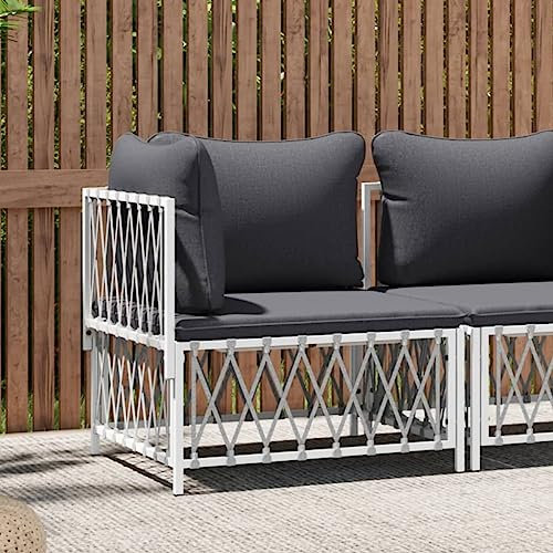 Homgoday Garten-Ecksofa mit Kissen Weiß Gewebe Modular Ecksofa Gartensofa Sofa Lounge Gartenmöbel Einzelsofa Loungesofa Sessel Ecksessel Balkon Terrasse Garten