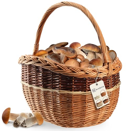KADAX Panier en Osier Ovale pour Champignons, Shopping, Pique-Nique - Robuste avec Poignée - pour Bouteilles, Jardin et Transport (Mélange, 43 x 30 x)