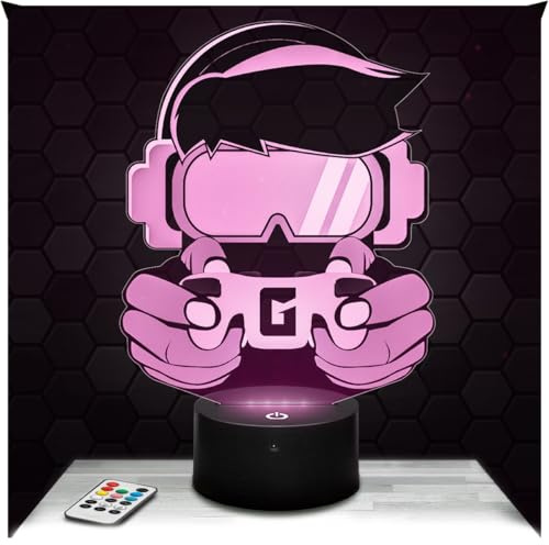 Lampephoto.fr - Lampe Personnage Gamer Manette Veilleuse 3D Jeux Vidéo | Fait en France, Socle au Choix, Luminosité Ajustable, Piles ou USB, Gravure HD au Laser, Idée cadeau Geek Homme, Gamer