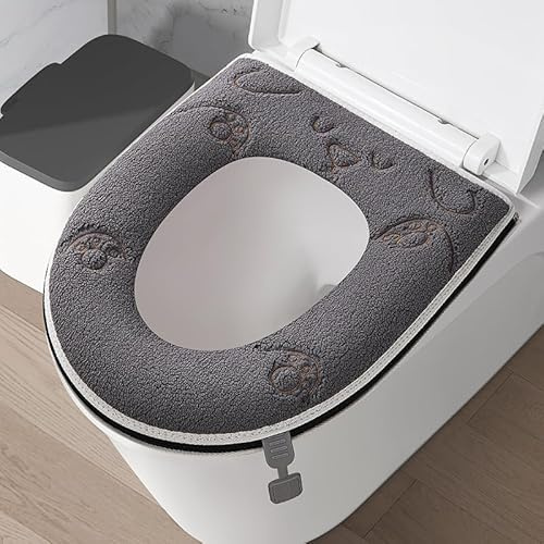 3 Stück Toilettensitzbezug WC Wärmer Pad,Cartoon Wc sitzbezug Warm WC Sitzbezüge Dicker Waschbares Toilettensitzkissen Plüsch Toilettensitzbezüge für Badezimmer,Weich und Warm,Waschbar -Hund Grau