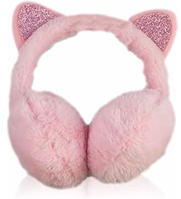 MNVD Women's Pink Cat Earmuffs - Super Soft, Warm & Cozy Winter Ear Muffs - Adjustable Headband - Foldable & Easy to Store - Perfect for Women & Girls