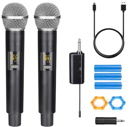 HUACAM Kabelloses Mikrofon, Handmikrofon, Metall, kabelloses Handmikrofonsystem mit wiederaufladbarem Empfänger, geeignet für Karaoke, Gesang, Partys, Hochzeiten, DJ, Reden, 60 m, HDMIC-5802