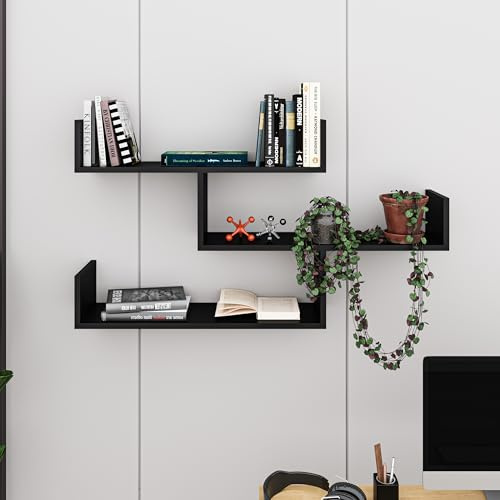 Hocuspicus Holz Bücherregal Wandregal mit 3 Etagen Bücherschrank für Schlafzimmer, Büro, Wohnzimmer 120x33x66cm Schwarz