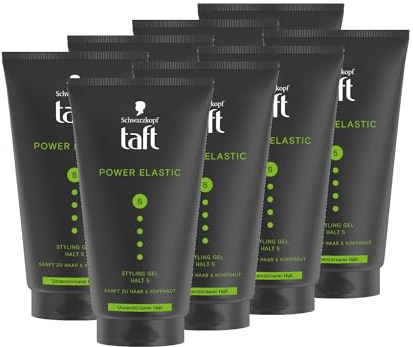 Schwarzkopf TAFT Gel Power Elastic (8x 150ml), Haargel für bis zu 48 Stunden starken Halt, sanft zum Haar und zur Kopfhaut, veganes, Haarstyling-Gel