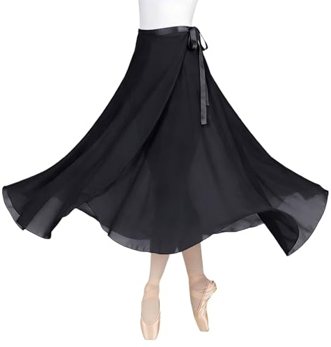 Baisdan Jupe Danse Classique, Jupe Ballet Longue Portefeuille en Mousseline avec Ceinture Réglable pour Femmes Noir