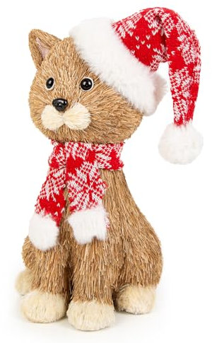 Logbuch-Verlag große Deko Katze Santa Weihnachtskatze Weihnachtsdekoration für Katzenliebhaber 30 cm aus Grass & Stoff