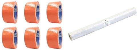 ACIT Ruban Toilé Américain, Orange, lot de 6 rouleaux, 50mm x 25m, idéal pour réparations & TECPLAST Bâche peinture en ROULEAU 3x25 m 40RPE Economique - Rouleau plastique de protection