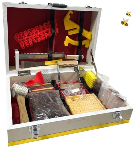 20-teiliges Imker-Set mit Bienenstock-Werkzeugen, Walze und Ausbaumesser, Bienenkäfig Königin, Heber, Schaber, Pinzette und Koffer für Imkereizubehör