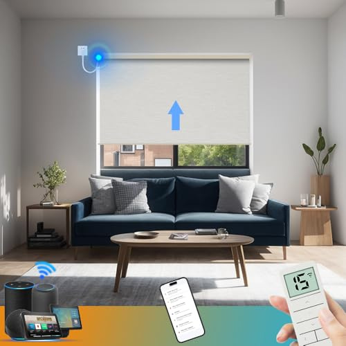 Blindify Motorized Blackout Shades for Window Plug-in WiFi AC 110V Motor Electric Blinds Roller Shades Cordless Smart Blinds Compatible with Alexa Customized Size(Luxury-Beige)