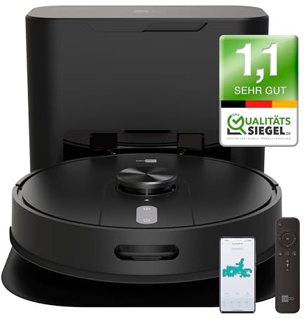 aeco VacuBot X5 PLUS Saug/Wischroboter & Absaugstation 5000Pa Saugkraft/LDS Navigation/120m²Saug- & 100m²Wischbereich/160min Akkulaufzeit/18mm Hindernisüberwindung/Infrarot Fernbedienung/App-Steuerung