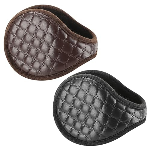 Greyoe Men's Earmuffs, Pack of 2, Black + Brown, Adult Winter Ear Muffs, Outdoor Sports Earmuffs, Suitable for Winter Travel, Cycling and Skiing