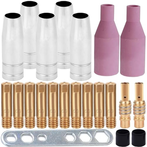 EATBALE MIG MAG-Schweißen konische Gasdüse 145.0080 Schutzgasdüse Kontaktspitzen (0,9 mm, 0,035 Zoll) M6 Spitzenhalter Diffusor Keramikdüsen MB15 15AK Schweißbrenner-Düsenhalter Zubehörset
