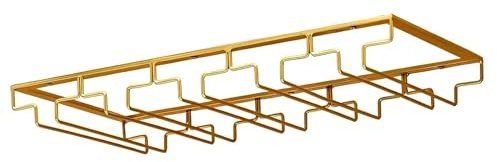Support de verres à pied suspendu doré avec vis, porte-verres à vin en fil de fer moderne à 3/4/5 slots sous l'armoire, cintre de rangement en verre pour bar, cuisine(50x28cm)