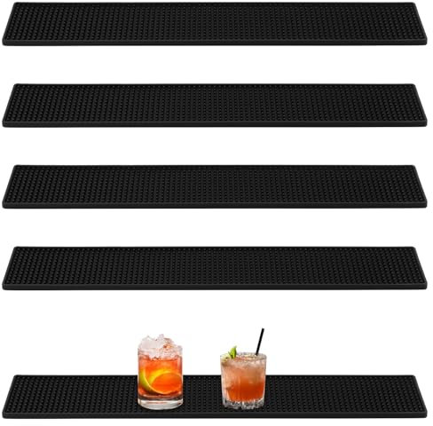 YIXNSW Lot de 5 Tapis Egouttoir Silicone noir, Egouttoir Vaisselle, Tapis de bar étroit en caoutchouc antidérapant pour bar club restaurants, 10 x 60 x 1 cm