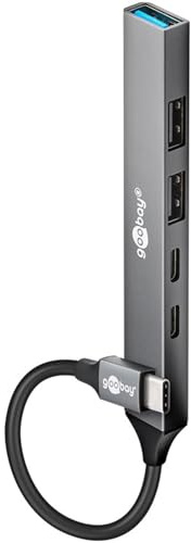 goobay 5-Port USB 3.2 Hub Slim/Mehrfachstecker, Verteiler/Schlanker C zu 3xA und 2xC Multiport Adapter 3.0/5 Gbits Splitter - 74460
