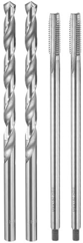 sourcing map Tap and Drill Bit Set, 2pcs M8 x 1.25 Metric Straight Flute Thread Screw Taps 150mm Extra Long & 2pcs 8mm Twist Drill Bits 165mm Extra Long, HSS-6542 Tapping Threading Tool