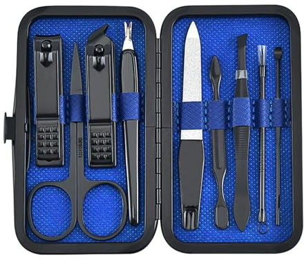 Ggifts Maniküre-Set, Nagelknipser, 9-teiliges Nagelpflege-Set, für Herren, Nagelwerkzeuge, Pediküre-Set für Männer und Frauen, Blau