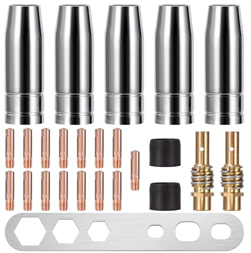 Accesorios MB15AK, 25 Piezas Consumible de Soldador para MIG/MAG Contacto Tip, Equipos de Soldadura, Antorcha de Soldadura, Boquilla, Punta de Contacto 0,8 mm M6, Soporte de Boquilla, Aislador