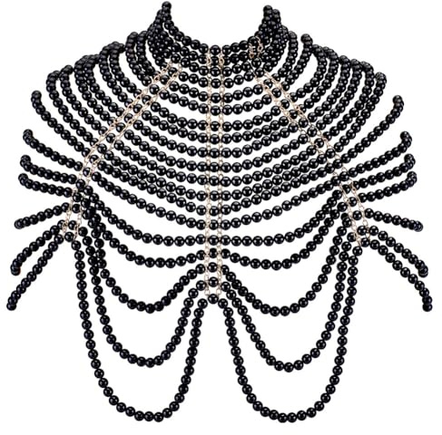AHANDMAKER Mehrlagige Brustkette Sexy Körperkette BH Schwarz Mehrlagige Brustkette BH Kette Böhmischer Körperschmuck Bikinikette Für Strandparty Nachtclub Karneval Party Accessoire