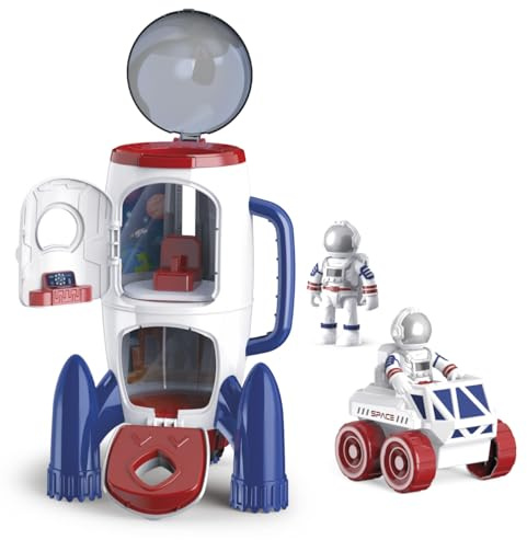 TACHAN - Cohete Espacial Infantil con Luces y Sonidos - Puertas Abatibles, Módulos Desmontables, Plataforma de Despegue - Incluye 2 Astronautas y Vehículo (CPA Toy Group 746T00938)