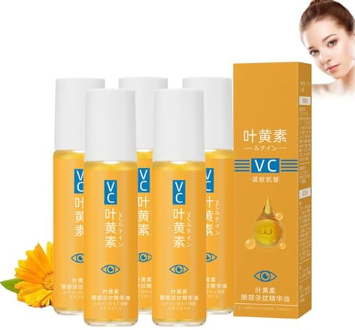 Lutein Anti-Falten Serum öl, Lutein Augenessenzöl Augenringe Entfernen, Anti-Aging-Augenserum gegen Falten und Augenringe, Tränensäcke & Schwellungen, Lutein-Augenöl für Damen & Herren (8ml, 5PC)