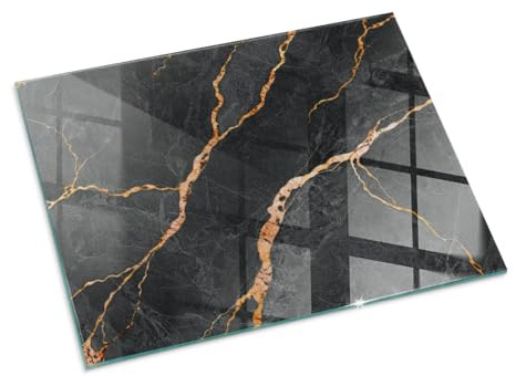 Funkenschutzplatte für Kamin 80x60 cm Dekorative Glasbodenplatte Glasboden Hitzeschutz Rechteckige Schutzplatte Hartglas Elegantes Design Stilvollem Motiv - Eleganter Marmor mit Adern